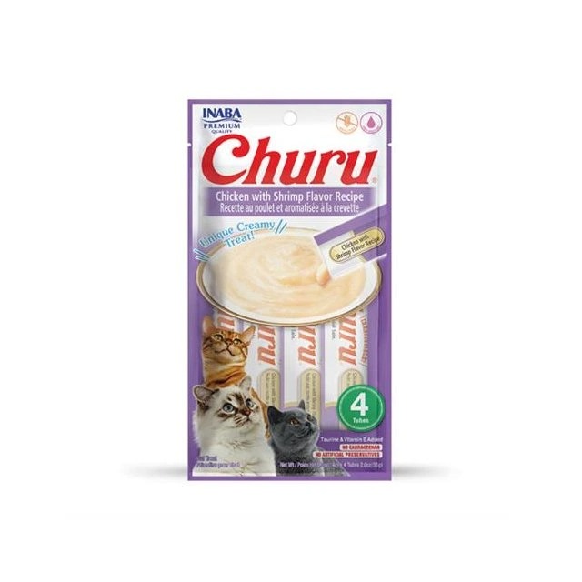 Pamlsok Inaba Churu Pyré cat Kura s krevetami 4 tuby 56 g